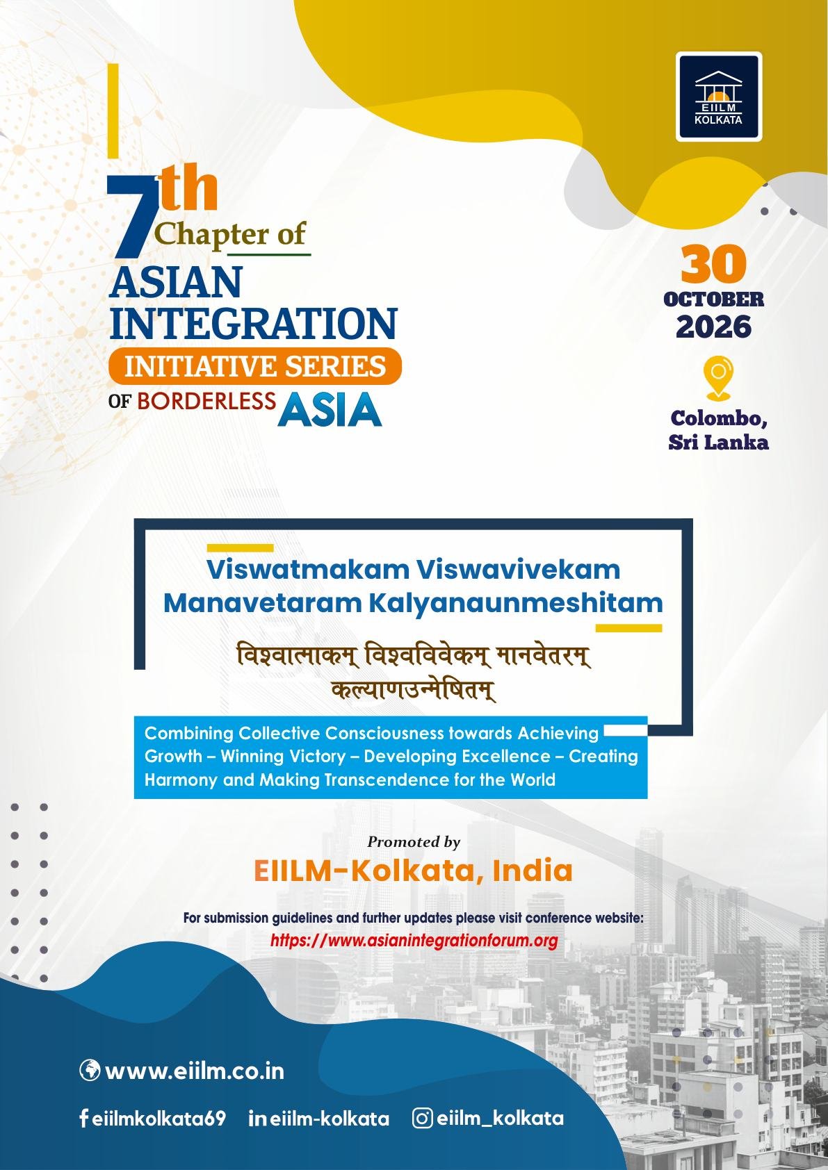 Brochure poster for the Asian Integration Forum 2026 at ITC Ratnadipa, Colombo, on 30 October 2026